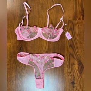 🎀🌷 Ethereal Pink Floral Embroidered Sheer 2 Pc Fairy Lingerie Set 🌷🎀 NWT